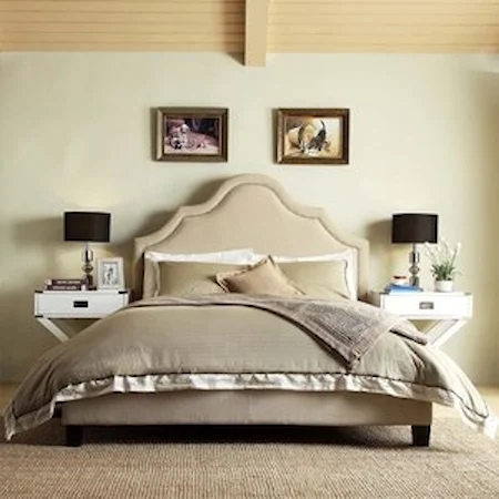 Transitional Queen Upholstered Bed with Nailhead Trim